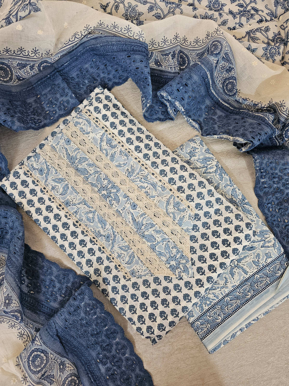 Cotton Unstitched Salwar - Blue