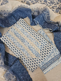 Cotton Unstitched Salwar - Blue
