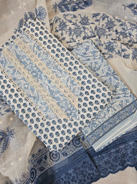 Cotton Unstitched Salwar - Blue