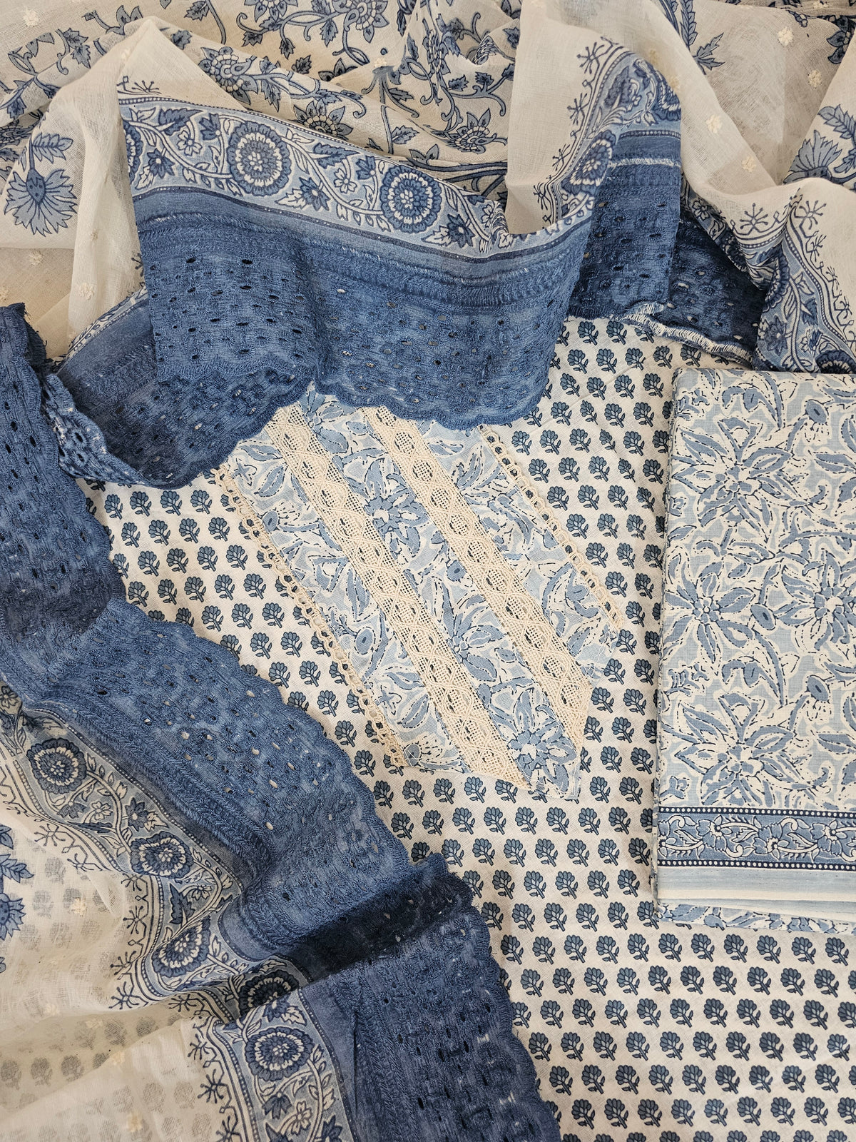 Cotton Unstitched Salwar - Blue