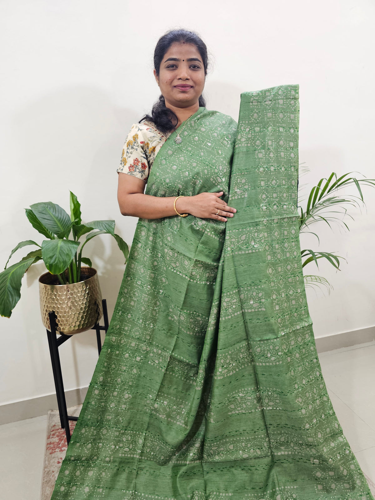 Bhagalpuri Batik Print- Green with Grey