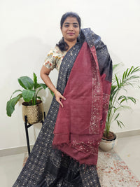 Bhagalpuri Batik Print- Grey with Maroon