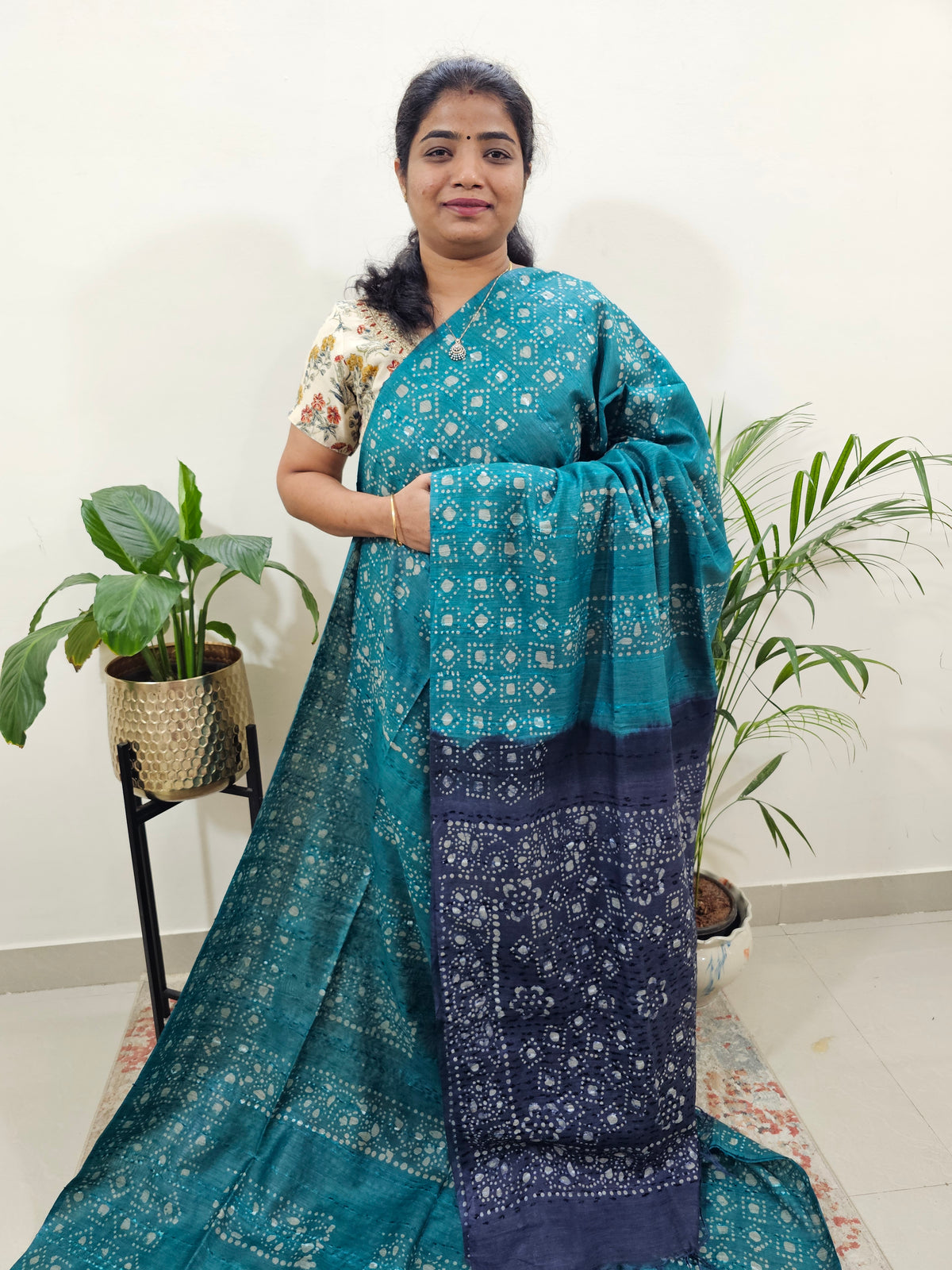 Bhagalpuri Batik Print- Sea Green with Blue
