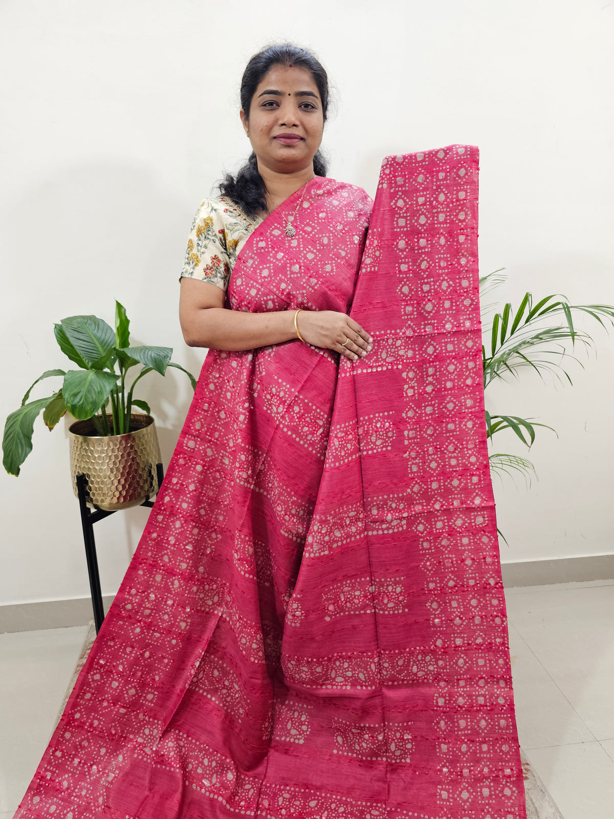 Bhagalpuri Batik Print- Pink with Brown