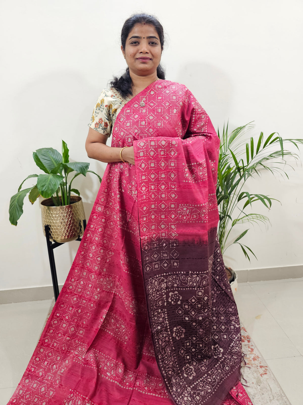 Bhagalpuri Batik Print- Pink with Brown