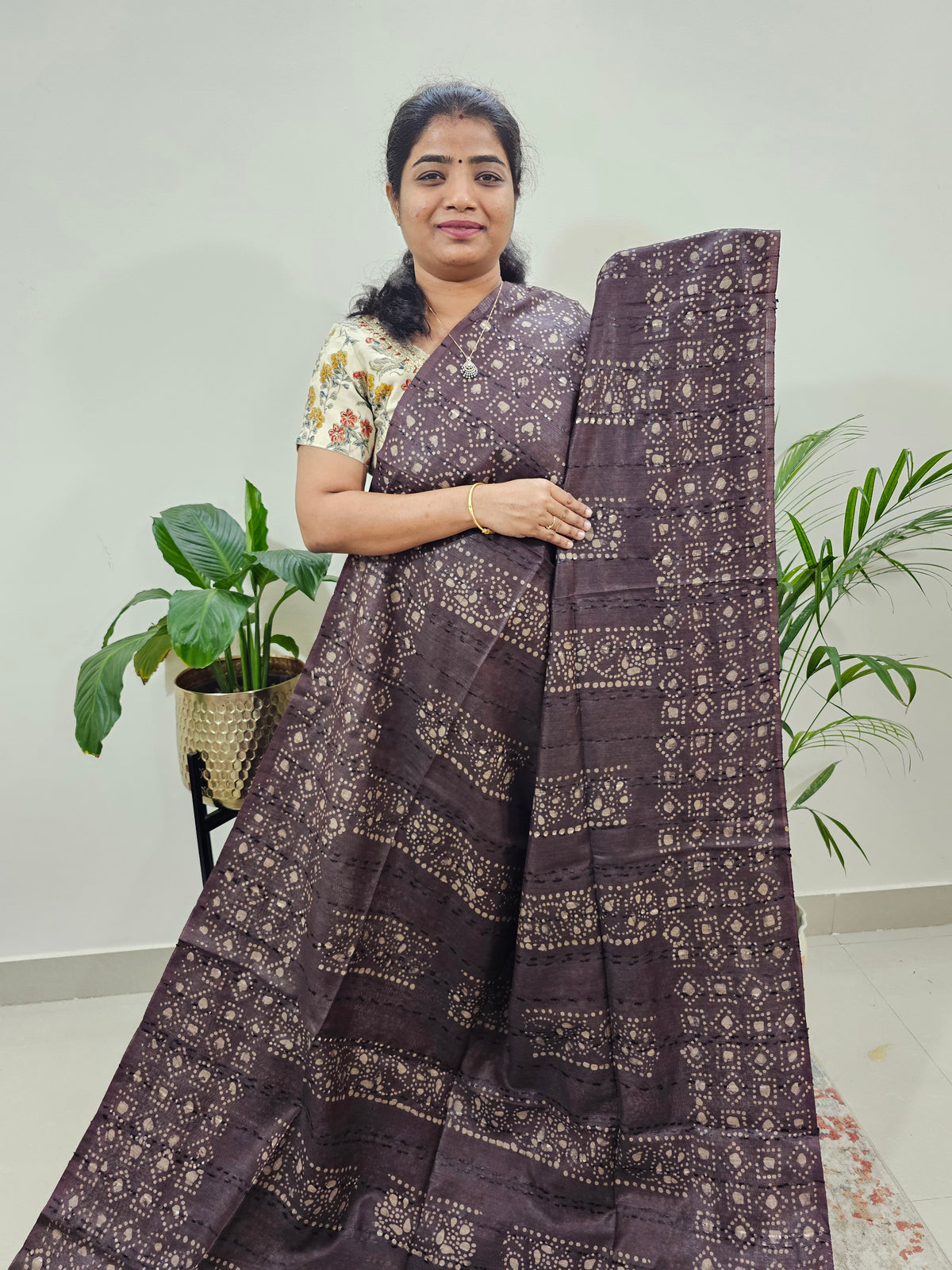 Bhagalpuri Batik Print- Coffee Brown with Honey Brown