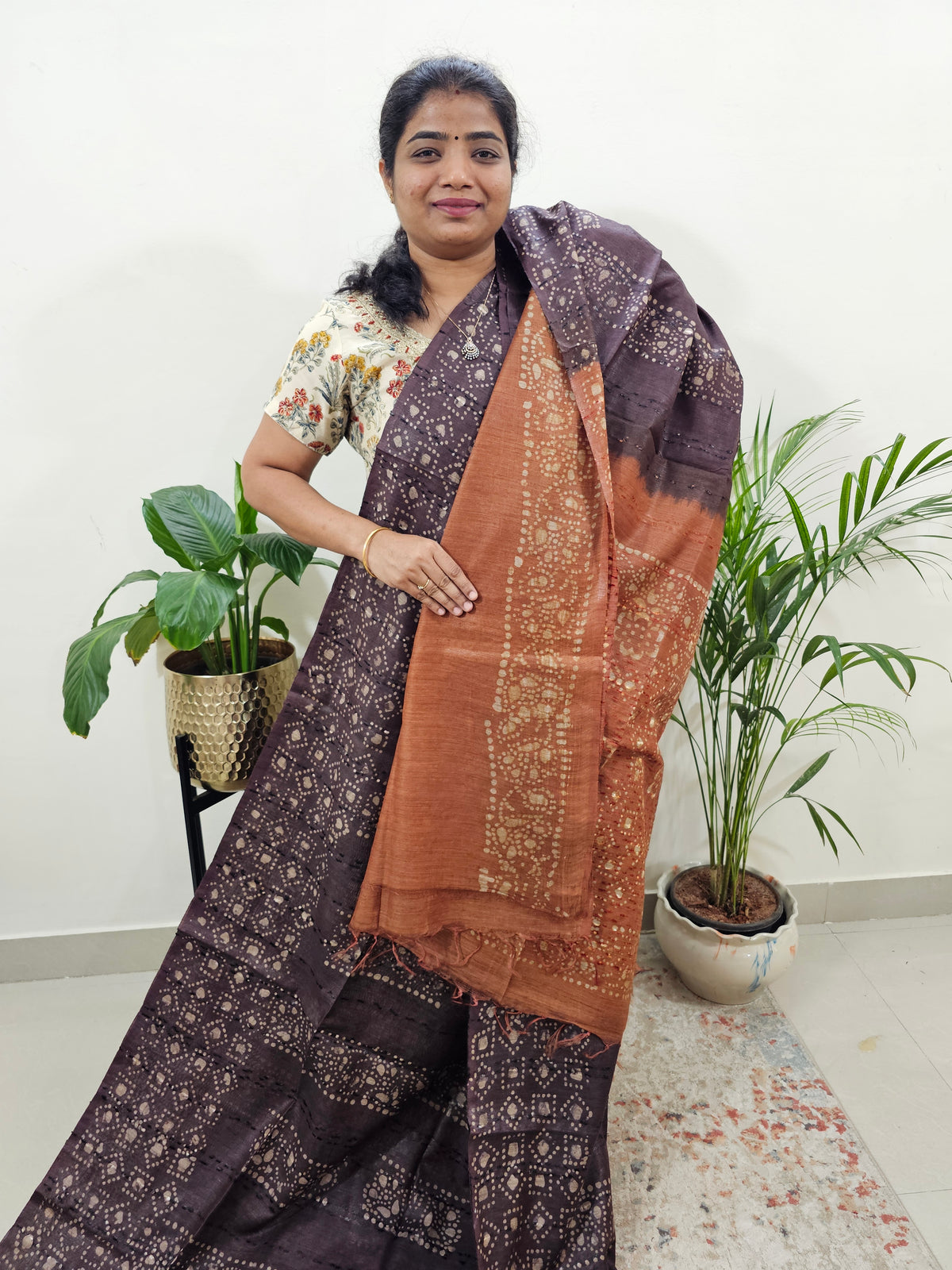 Bhagalpuri Batik Print- Coffee Brown with Honey Brown