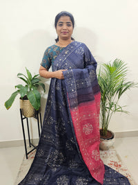 Bhagalpuri Batik Print- Blue with Pink