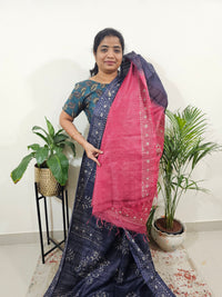 Bhagalpuri Batik Print- Blue with Pink