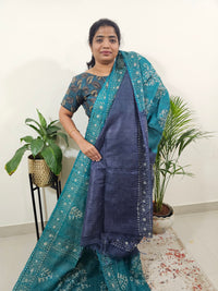 Bhagalpuri Batik Print- Sea Green with Blue