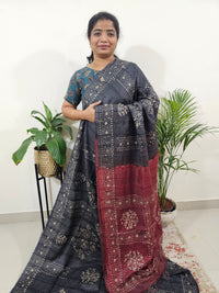 Bhagalpuri Batik Print- Grey with Maroon