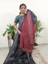 Bhagalpuri Batik Print- Grey with Maroon