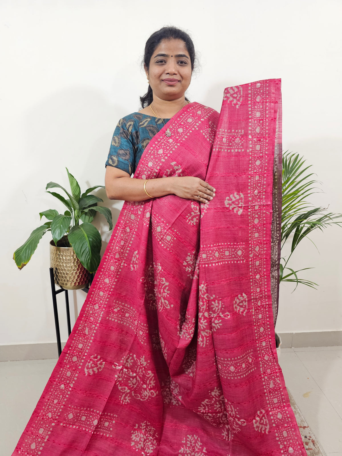 Bhagalpuri Batik Print- Pink with Maroon