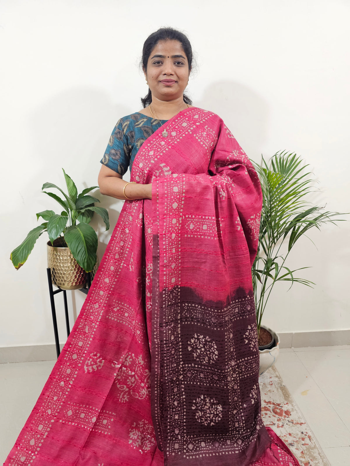 Bhagalpuri Batik Print- Pink with Maroon