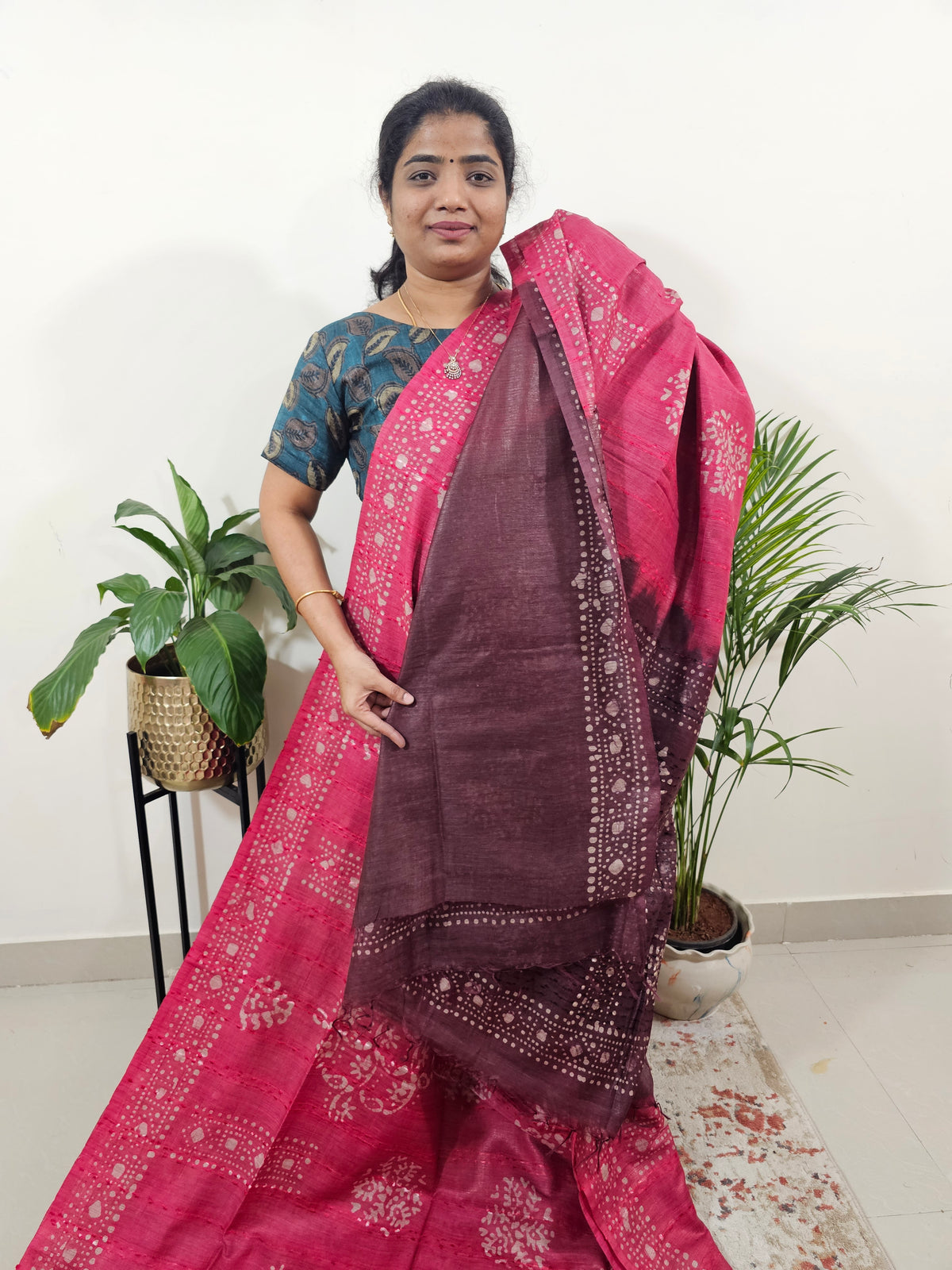 Bhagalpuri Batik Print- Pink with Maroon