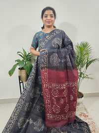 Bhagalpuri Batik Print- Grey with Maroon