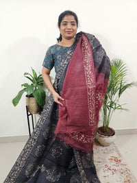 Bhagalpuri Batik Print- Grey with Maroon