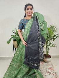 Bhagalpuri Batik Print - Green with Grey