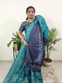 Bhagalpuri Batik Print - Sea Green with Blue