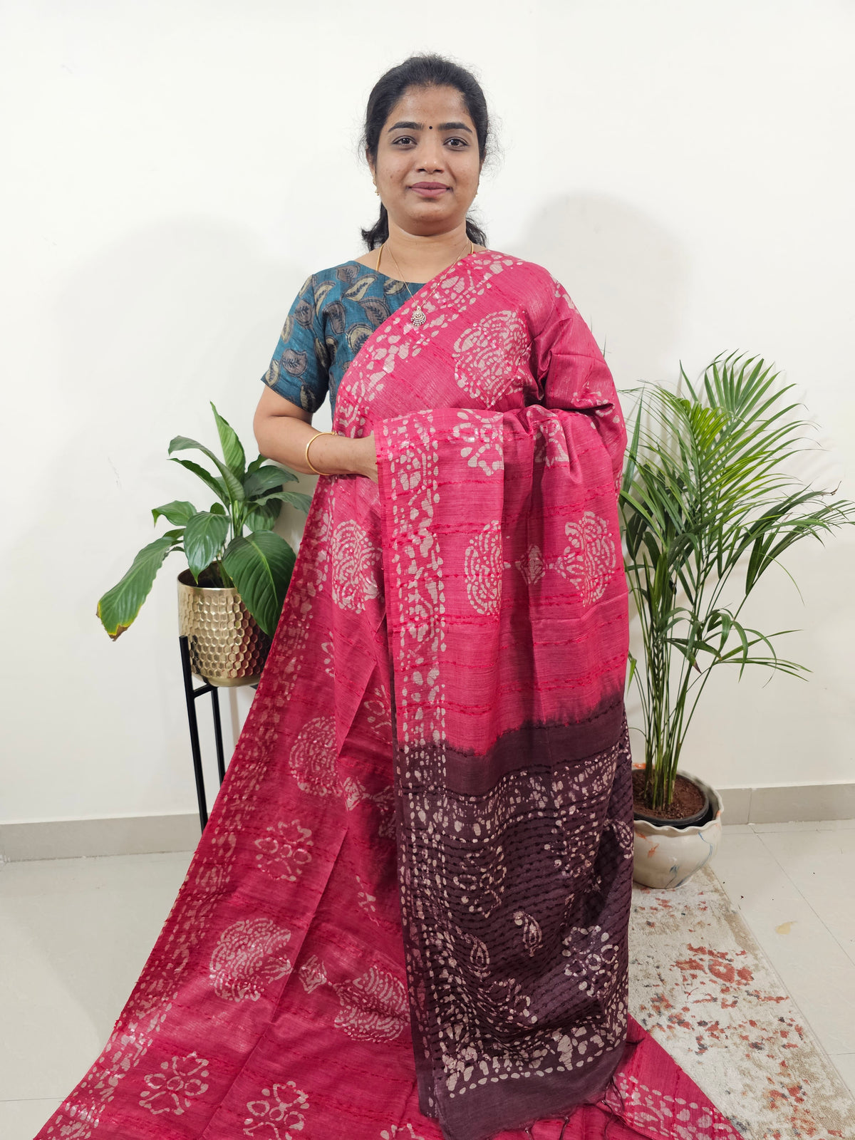 Bhagalpuri Batik Print - Pink with Maroon
