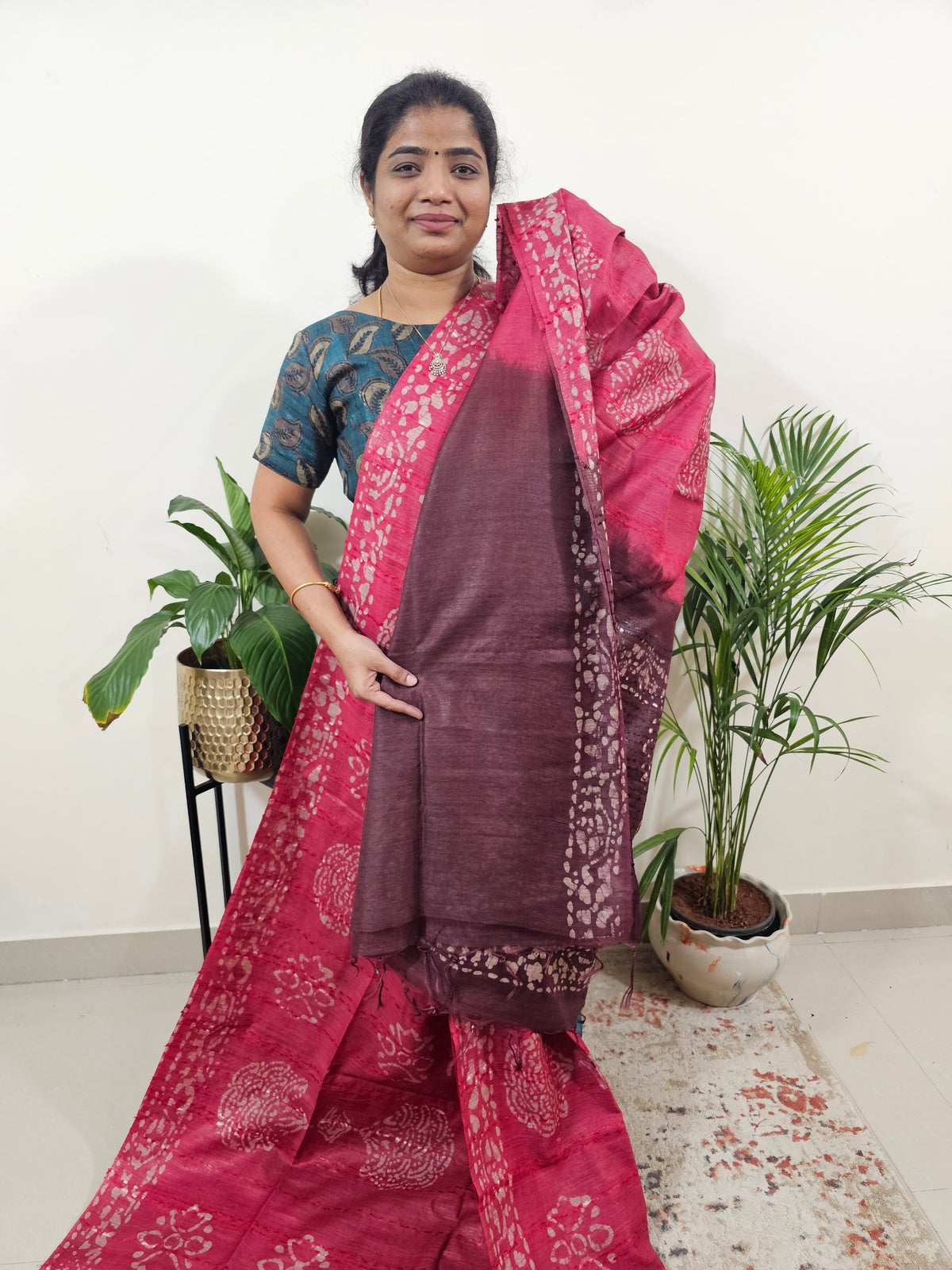 Bhagalpuri Batik Print - Pink with Maroon