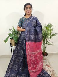 Bhagalpuri Batik Print - Blue with Pink