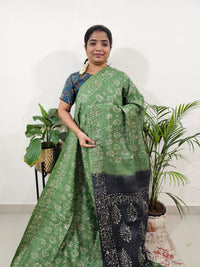 Bhagalpuri Batik Print- Green with Grey