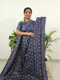 Bhagalpuri Batik Print- Navy Blue with Pink
