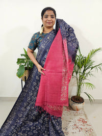 Bhagalpuri Batik Print- Navy Blue with Pink