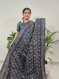 Bhagalpuri Batik Print- Grey with Peacock Blue