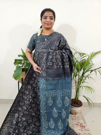 Bhagalpuri Batik Print- Grey with Peacock Blue