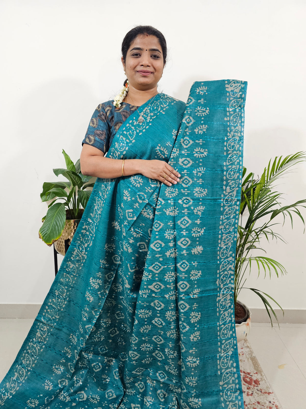 Bhagalpuri Batik Print- Sea Green  with Blue
