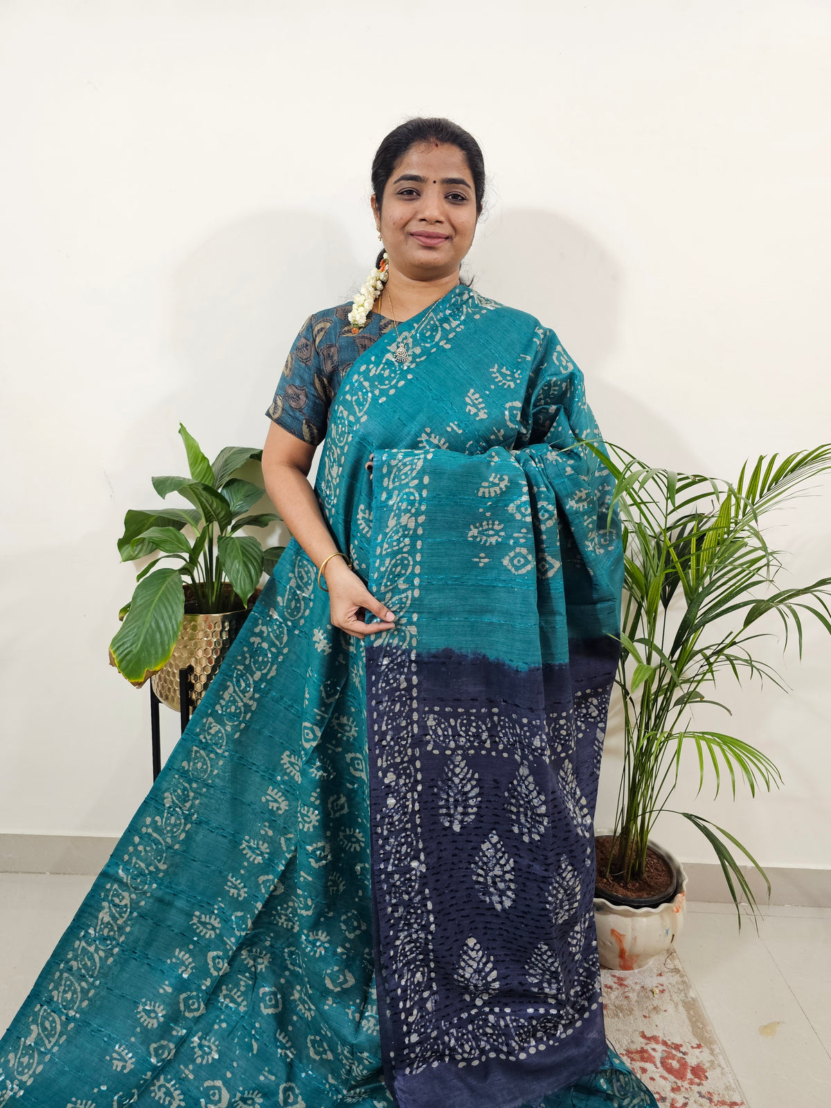 Bhagalpuri Batik Print- Sea Green  with Blue