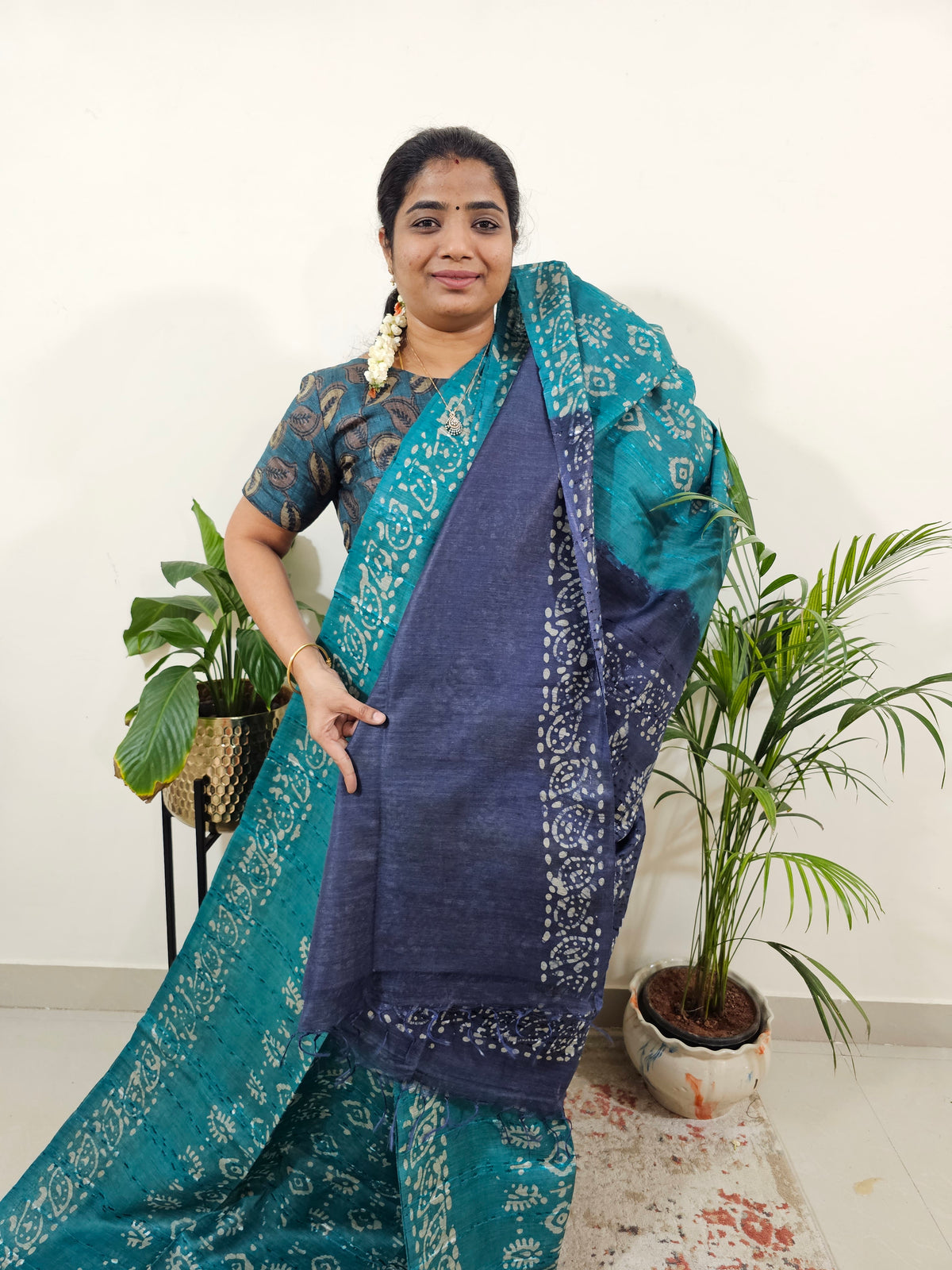 Bhagalpuri Batik Print- Sea Green  with Blue