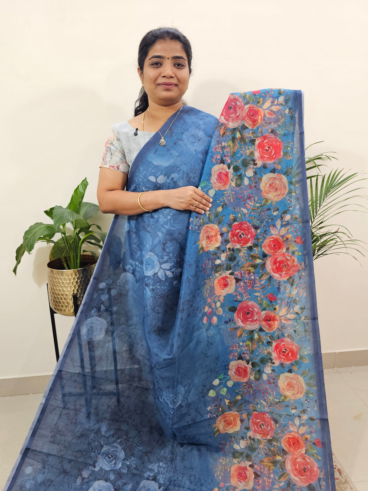 Semi Super Net Kota Saree - Blue