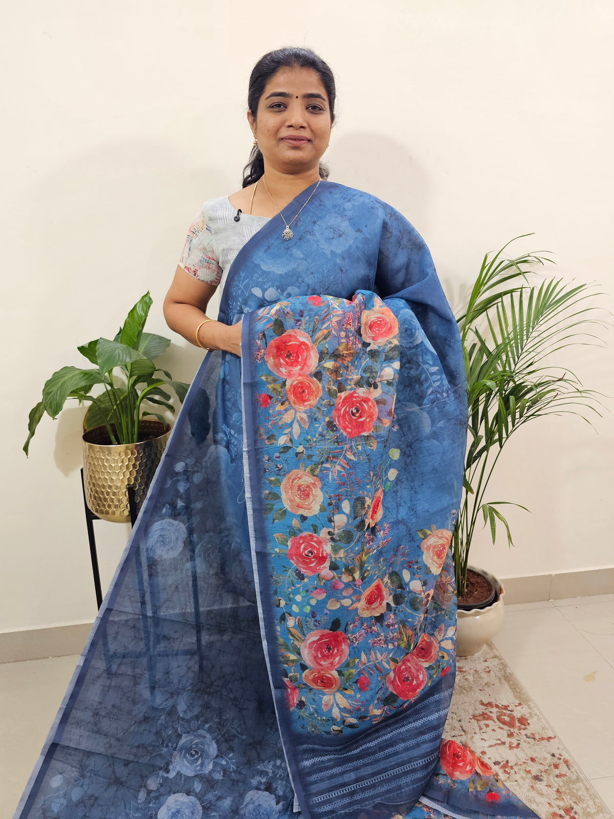 Semi Super Net Kota Saree - Blue