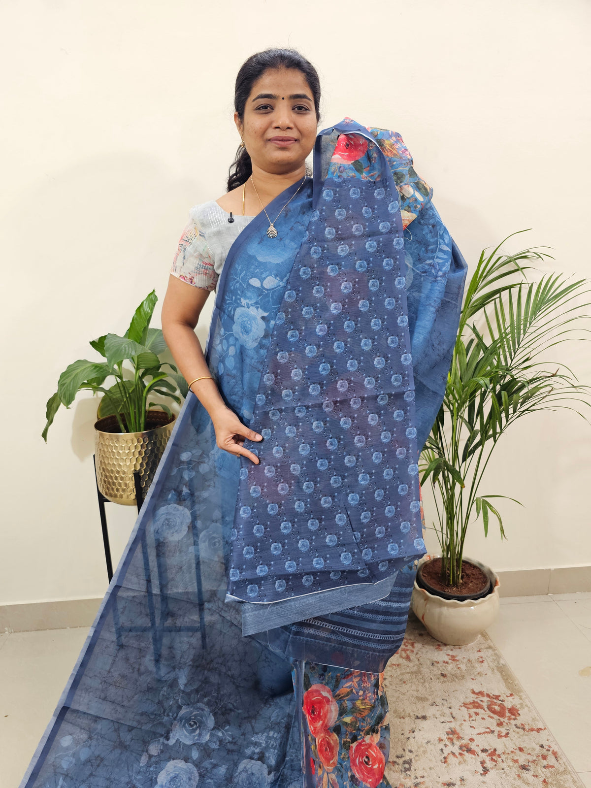 Semi Super Net Kota Saree - Blue