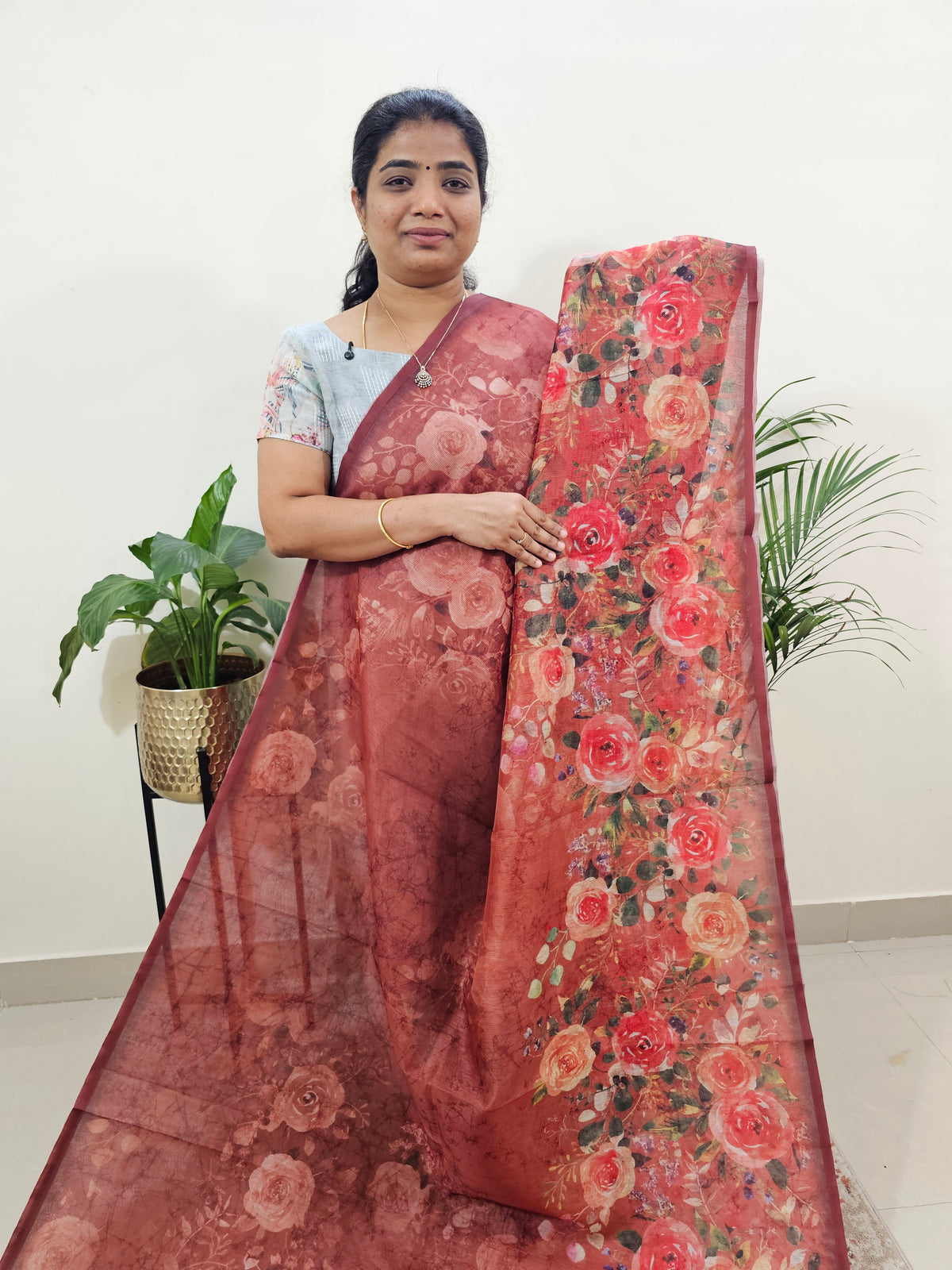 Semi Super Net Kota Saree - Rust Orange
