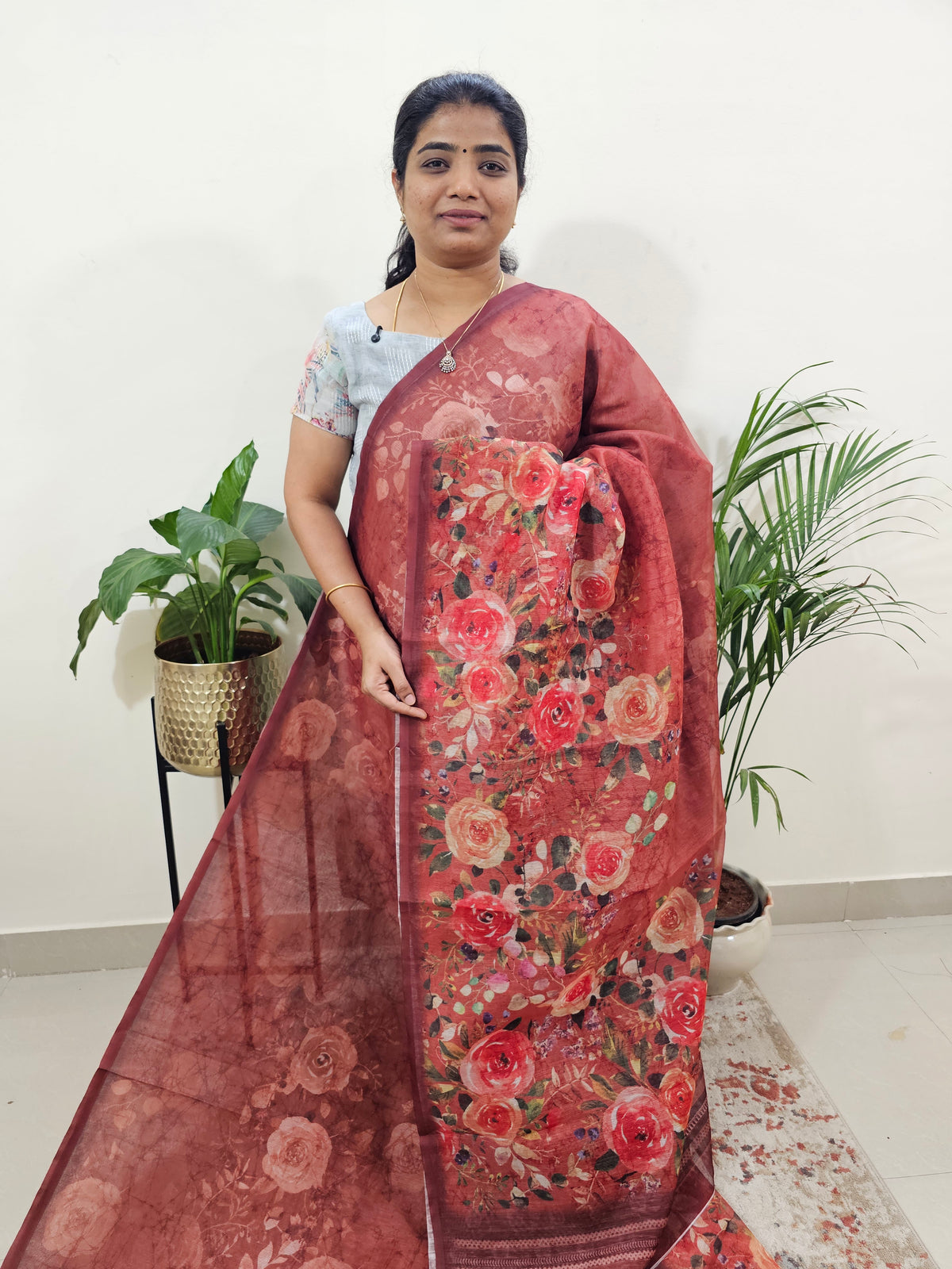 Semi Super Net Kota Saree - Rust Orange