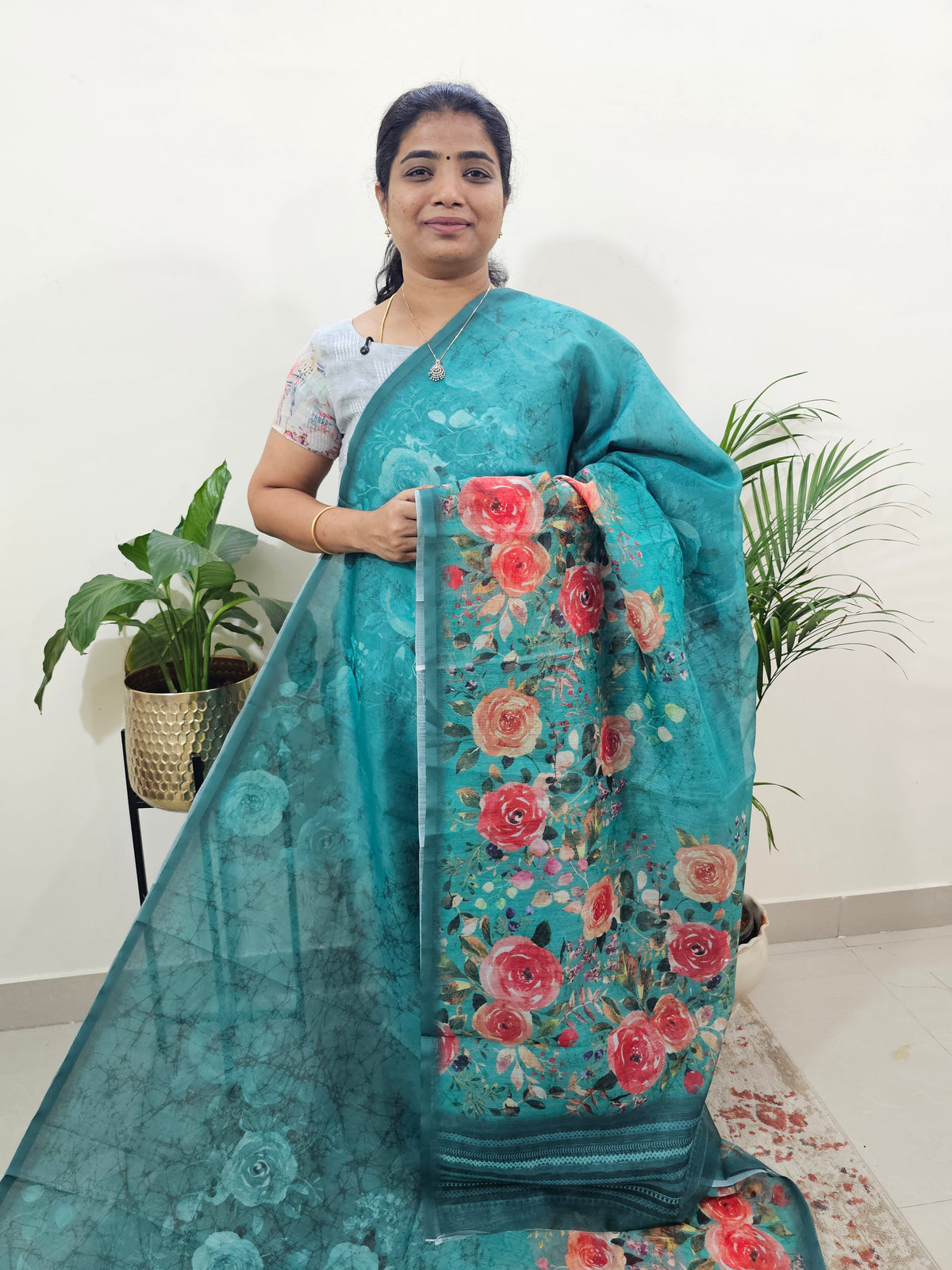 Semi Super Net Kota Saree - Rama Green