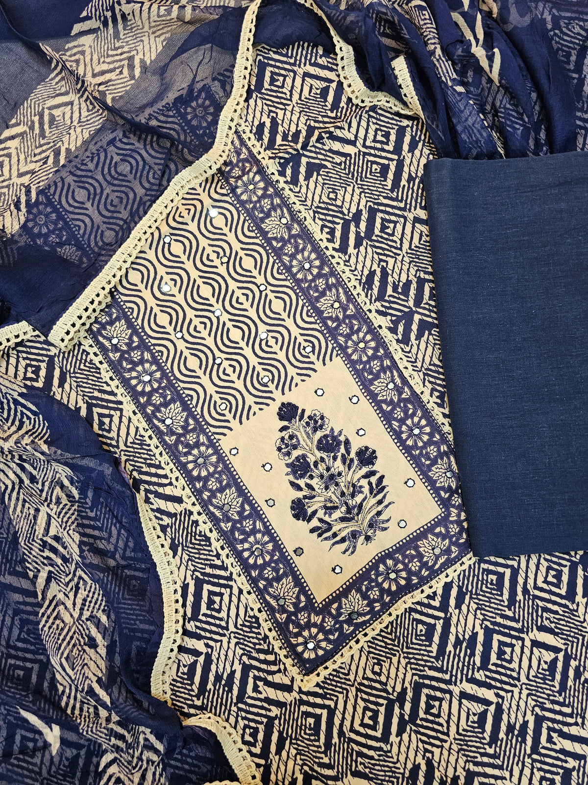 Soft Cotton Unstitched Salwar - Blue