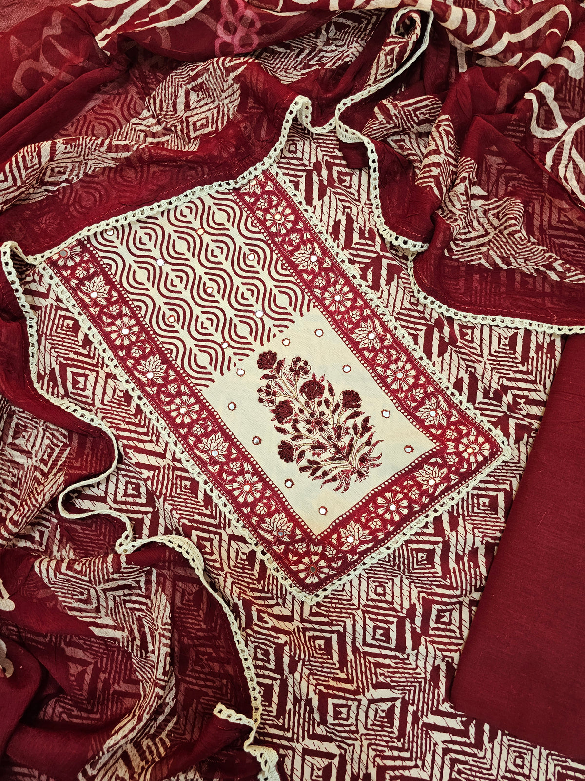Soft Cotton Unstitched Salwar - Maroon
