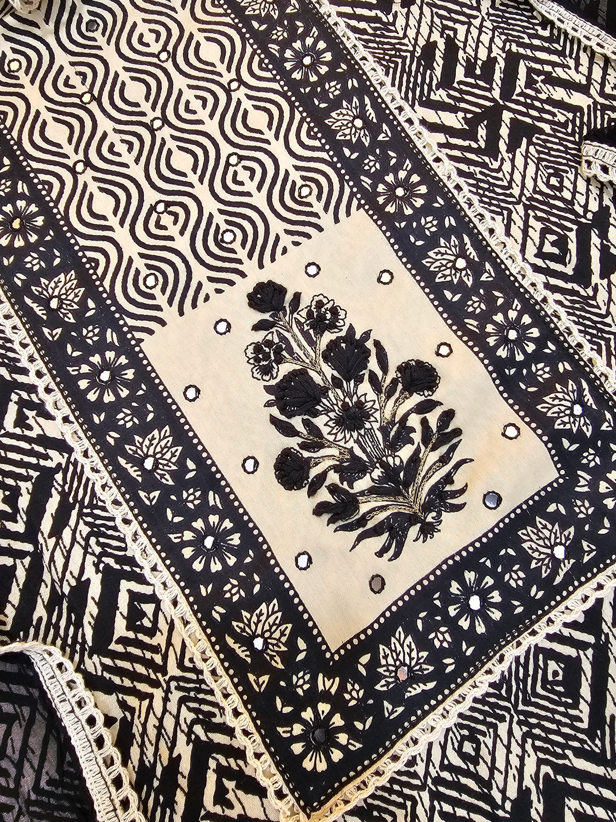 Soft Cotton Unstitched Salwar - Black