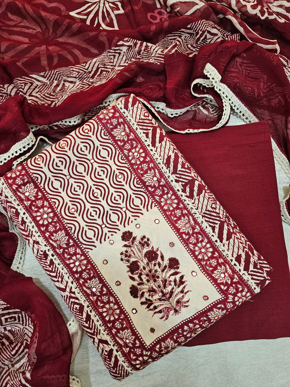 Soft Cotton Unstitched Salwar - Maroon