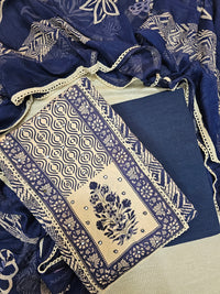 Soft Cotton Unstitched Salwar - Blue