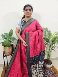 Soft Semi Tussar Weaving with Soft Zari Border - Pink  with Grey