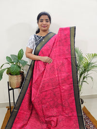 Soft Semi Tussar Weaving with Soft Zari Border - Pink  with Grey