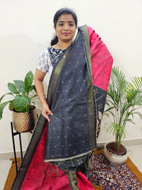 Soft Semi Tussar Weaving with Soft Zari Border - Pink  with Grey