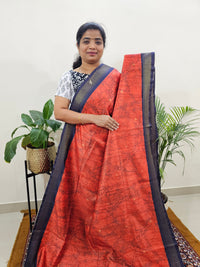 Soft Semi Tussar Weaving with Soft Zari Border - Orange  with Blue