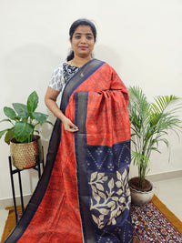 Soft Semi Tussar Weaving with Soft Zari Border - Orange  with Blue
